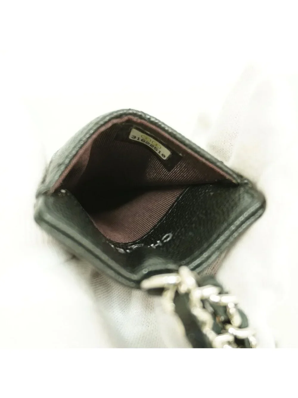 Chanel Card Case Quilted Caviar Leather Black Silver